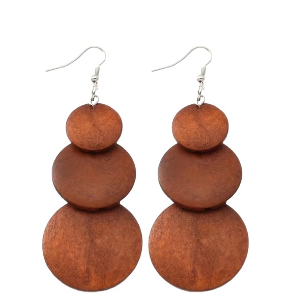 HOT DEAL! 🔥 Boho Brown Wooden Disk Drop Earrings - Picture 5 of 5